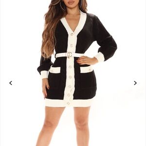 Fashion Nova Black and White Long Sleeve Dress